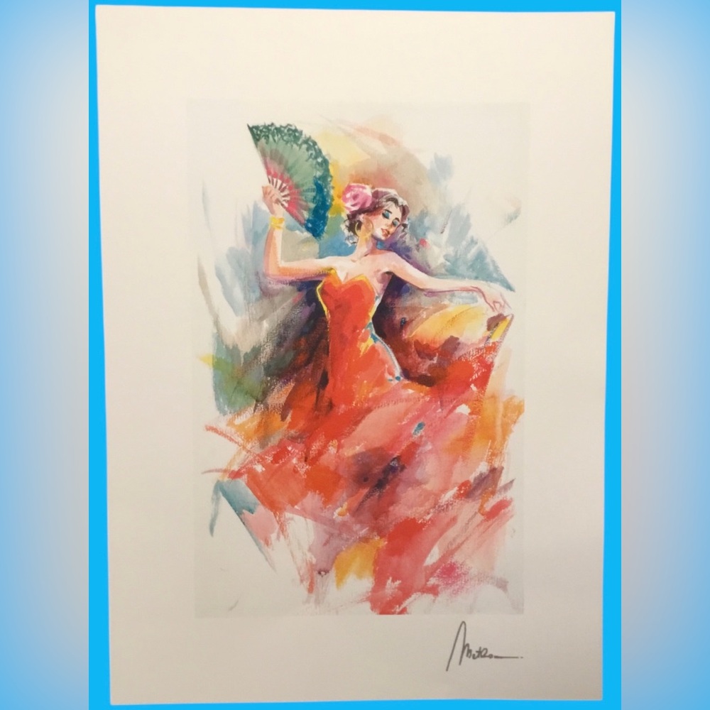 Anatoly Metals - Dancing XV. Flamenco Dancer Watercolor Art Print, 12” x 8 7/8”